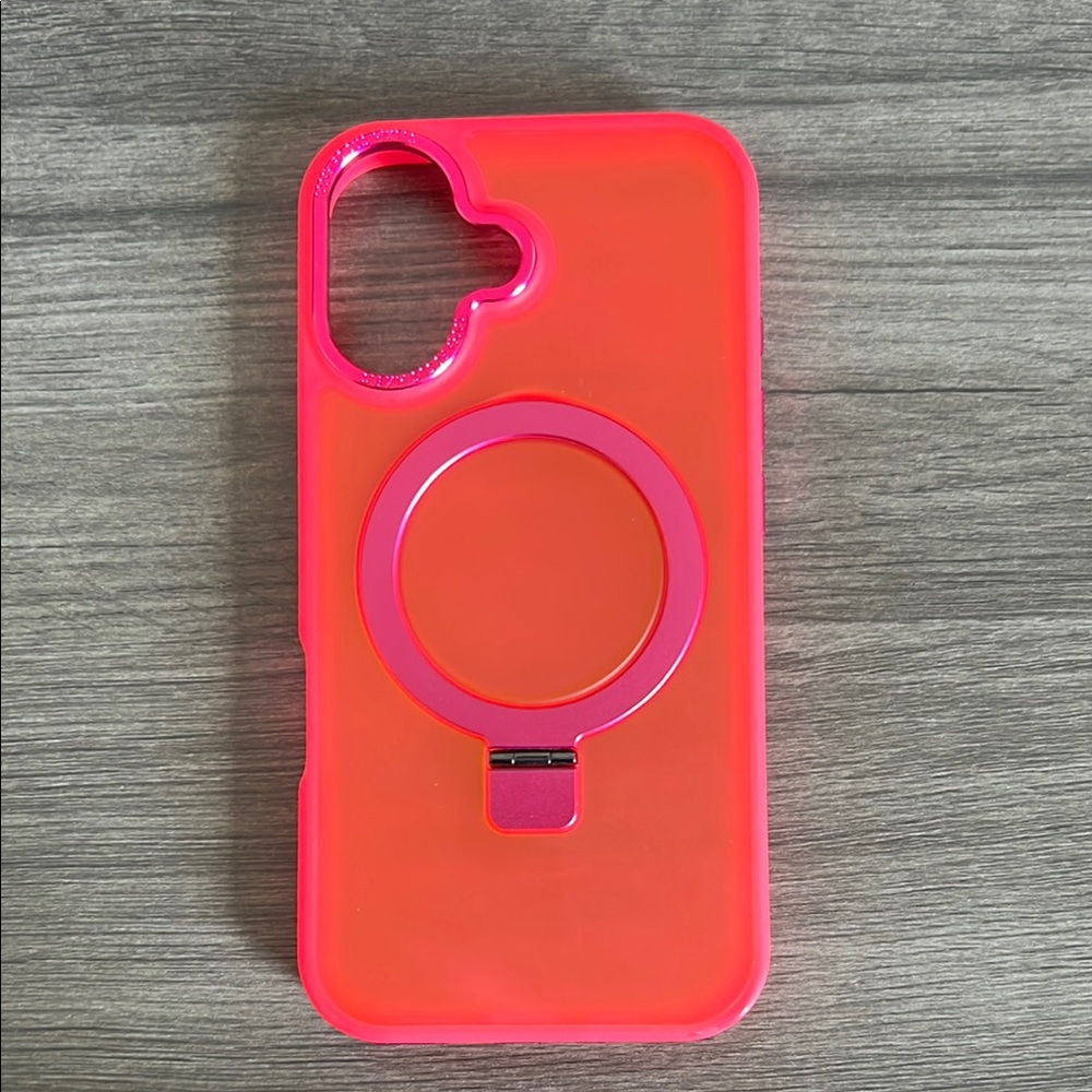 Neon Pink iPhone 16 Case with MagSafe Ring stand